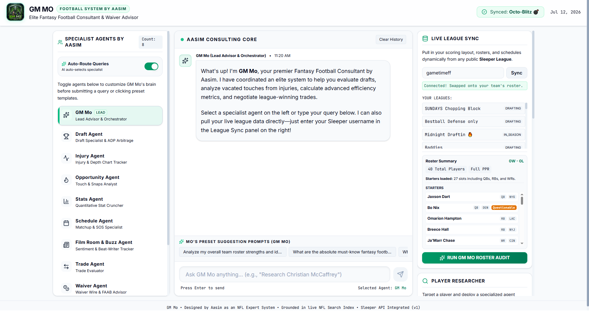 GM Mo Fantasy Football AI Consultant